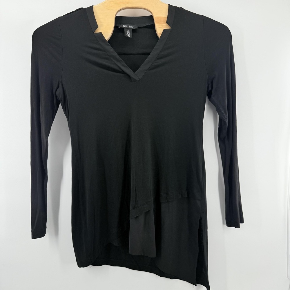 White‎ House Black Market Top Womens Medium Black Asymmetrical Long Sleeve Tunic